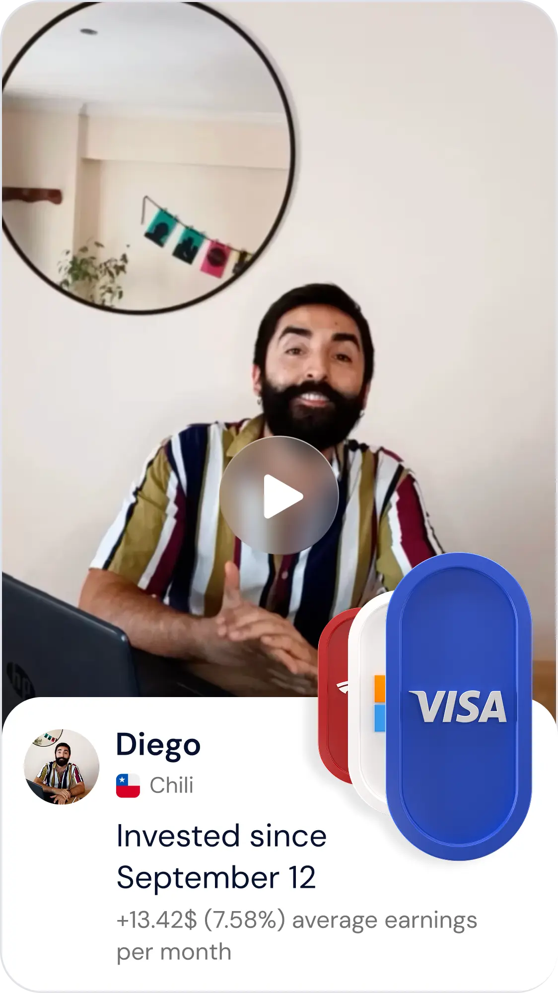 Diego: Invirtió desde el 12 de septiembre +13.42$ (7.58%) de ganancias promedio por mes